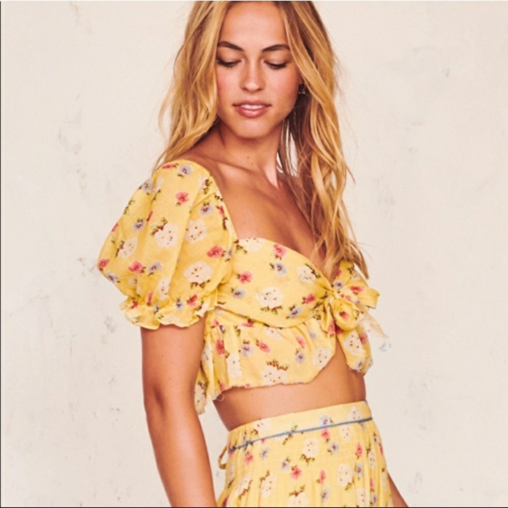 LoveShackFancy Soleil Yellow Floral Crop Top